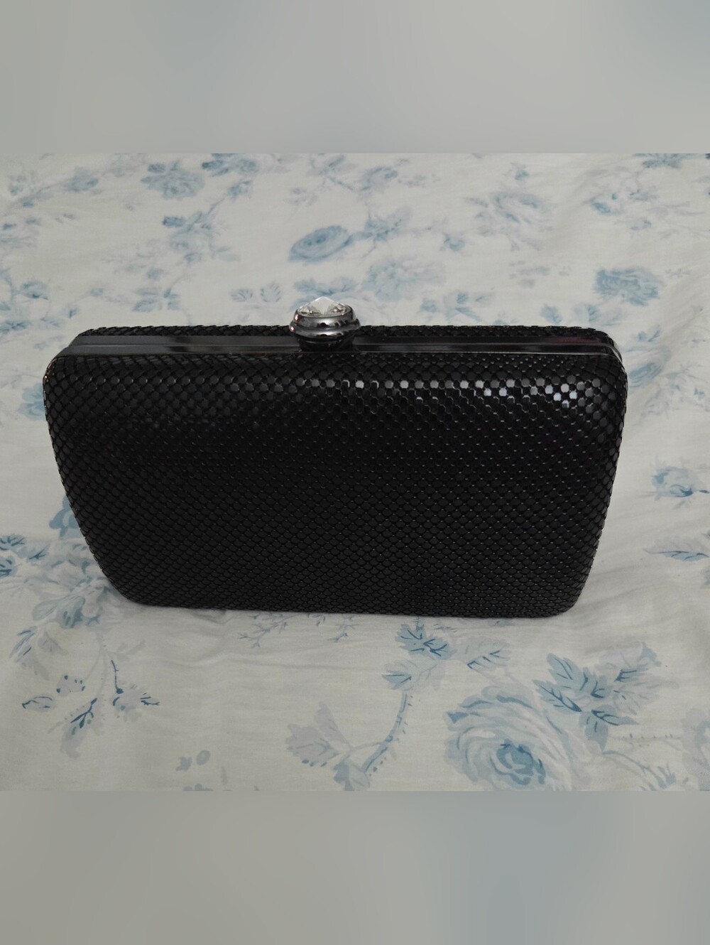 Sondra Roberts Black Sequin Crystal-Top Clutch W/Metal Strap
